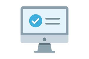 Verified approval check mark icon on desktop monitor, computer check mark icon, approval check mark, verified check icon, PC verification vector