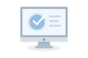 Online verification check mark icon on computer screen, computer check mark icon, approval check mark, verified check icon, PC verification vector