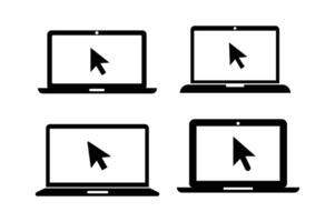 Laptop Icon Sets with Mouse Click, laptop click icon, computer click symbol, clickable laptop icon, laptop pointer vector