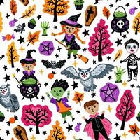 Seamless pattern of Halloween scary witch, vampire and monster costumes background vector