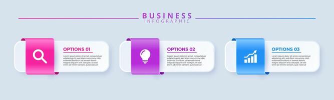 Infographic template featuring 3 steps with icons, designed for business concepts. Ideal for presentations, banners, workflow layouts, process diagrams vector