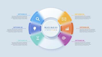 Infographic labels with icons and 6 options or steps. Suitable for process diagrams, presentations, workflow layouts, banners, flow charts, and infographics. vector