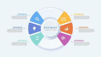 Infographic template featuring 6 steps with icons, designed for business concepts vector