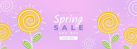 Hello Spring card with hand drawn floral patterns. Perfect for spring events, Mother's Day, and Easter. vector