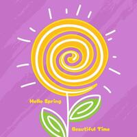 Hello Spring card with hand drawn floral patterns. vector