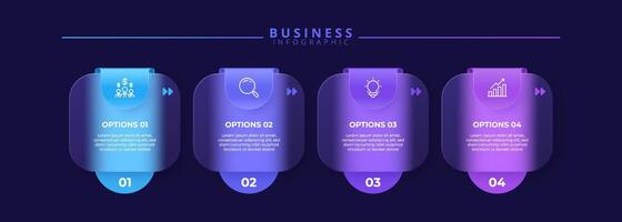 Infographic label design template featuring icons and four distinct steps. Ideal for process charts, presentation slides, vector