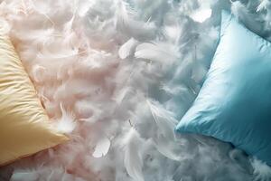 Bright pillows and feathers in motion for a joyful celebration photo