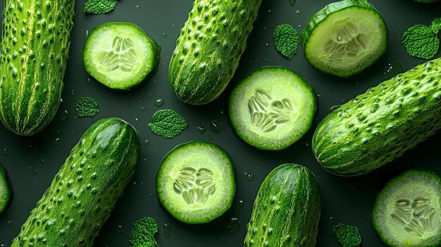 A festive and colorful display of cucumbers to celebrate cucumber month photo