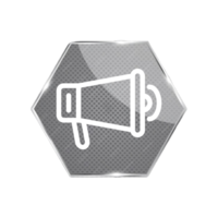 Megaphone icon on a hexagonal button flat png