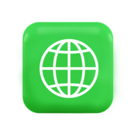 A green button with a white globe on it flat png