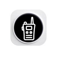 A white and flat icon of a radio on a flat shape png