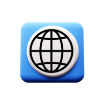 A blue and white button with a globe on it png