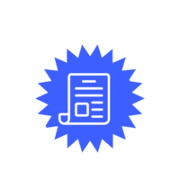 A blue starburst icon with a document flat png