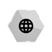A globe icon on a hexagon button flat png