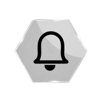A flat and white icon of a bell on a hexagon flat png