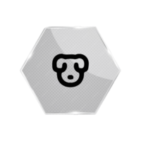 A flat and white hexagonal button with a flat bear png