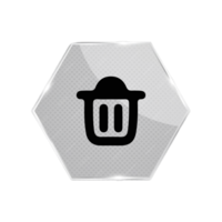 A black and white trash can icon on a hexagonal button png