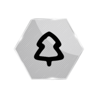 A flat and white hexagonal button with a christmas tree png