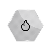 A flat and white hexagon button with a flame icon flat png