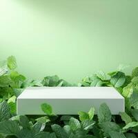 A white box sitting in the middle of green plants photo