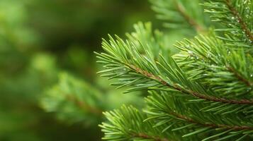 Close Up of Dewy Green Pine Needles and Branches photo