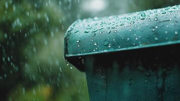 Rain Droplets on Teal Metal Surface photo