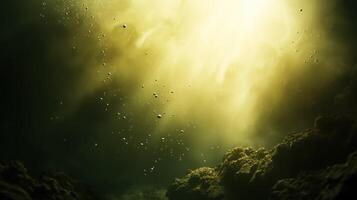 Underwater Light Rays Illuminating Suspended Particles and Dark Seabed photo