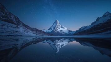 Pixel Art Mountain Lake Night Reflection photo