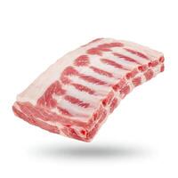 Fresh pork ribs on white background. Juicy meat with beautiful texture, ideal for advertising meat products and culinary projects. photo