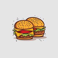 Hand-Drawn Style Flat Color Hamburger illustration vector