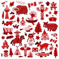 Red Canada travel symbols set of design elements in a hand-drawn style vector