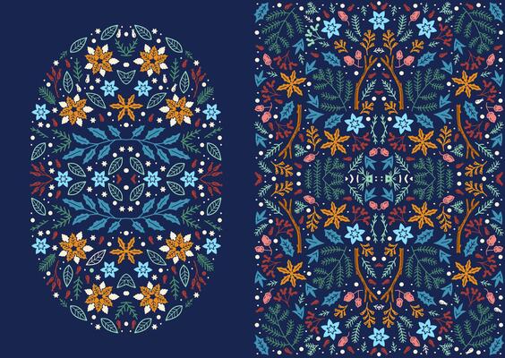 Two multi-color vertical flyer backgrounds with holly leaves, poinsettia flowers, branches, pine cones