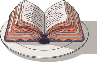 an open book on a plate with a plate vector