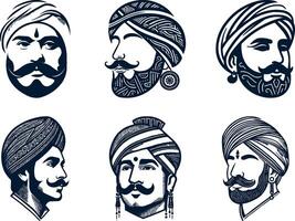 set of six men with turbans and beards vector