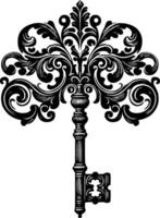 an ornate old key with a floral design vector