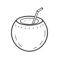 Line art design illustration of a coconut with a straw poking out from a small hole.eps vector
