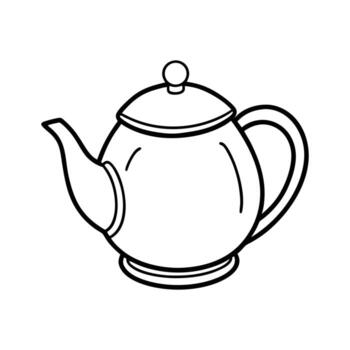 Line art design illustration of a tea pot with a curved spout and a round handle.eps vector