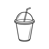 Line art design illustration of a smoothie cup with a domed lid and a straw sticking out.eps vector