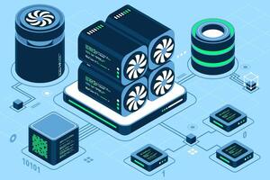 Isometric blockchain concept. Isometric cryptocurrency. Platform creation of digital currency. Big data technology in isometric. Isometric technology. vector