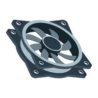Isometric computer fan. Computer fan cooler. Isometric of PC case fan. Computer hardware components, illustration. vector
