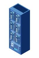 Isometric server. Network server room. 3D computer equipment. Storage database. Isometric technology. vector