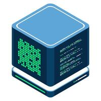 Isometric futuristic server. Isometric database or data center. Abstract blockchain. Computer storage. Cloud storage, illustration vector