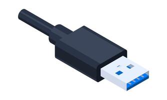 Isometric usb port. USB type A. USB connector. Connector and port. Computer hardware component. illustration vector