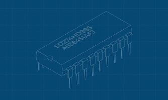 Microchip computer electronic component blueprint. Microchip icon. Isometric microchip. Computer processor technology, Microprocessor. vector