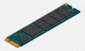 Isometric solid state drive. Drive ssd storage illustration. SSD M.2 illustration. Computer hardware components, illustration. vector