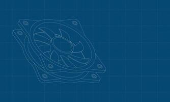 Isometric computer fan blueprint. Computer fan cooler. Isometric of PC case fan. Computer hardware components, illustration. vector