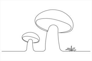 Forest Mushroom Drawing Minimalist Continuous Line Style vector