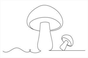 Hand Drawn Mushroom Art Minimalist One Line Sketch vector