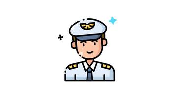animation Of a smiling pilot wearing a uniform. video