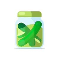 Illustration of a jar of pickled cucumbers. Flat design vector